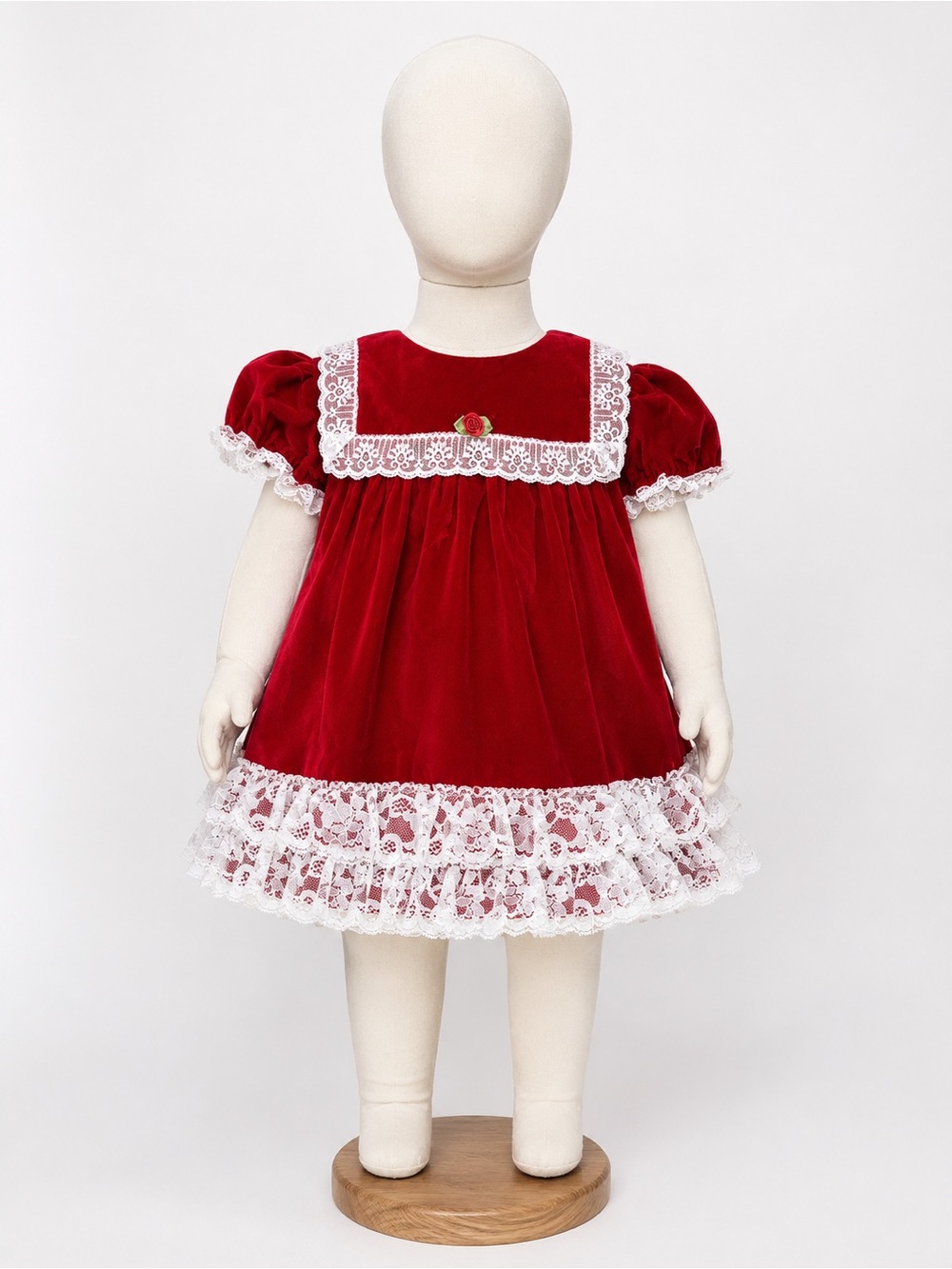 VTG Little Princess 24 Month Red Velvet Dress White Lace Trim Holiday Christmas